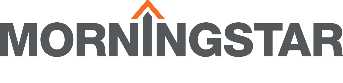 Morning Star Logo in grey text with an orange triangle v-shape over the i