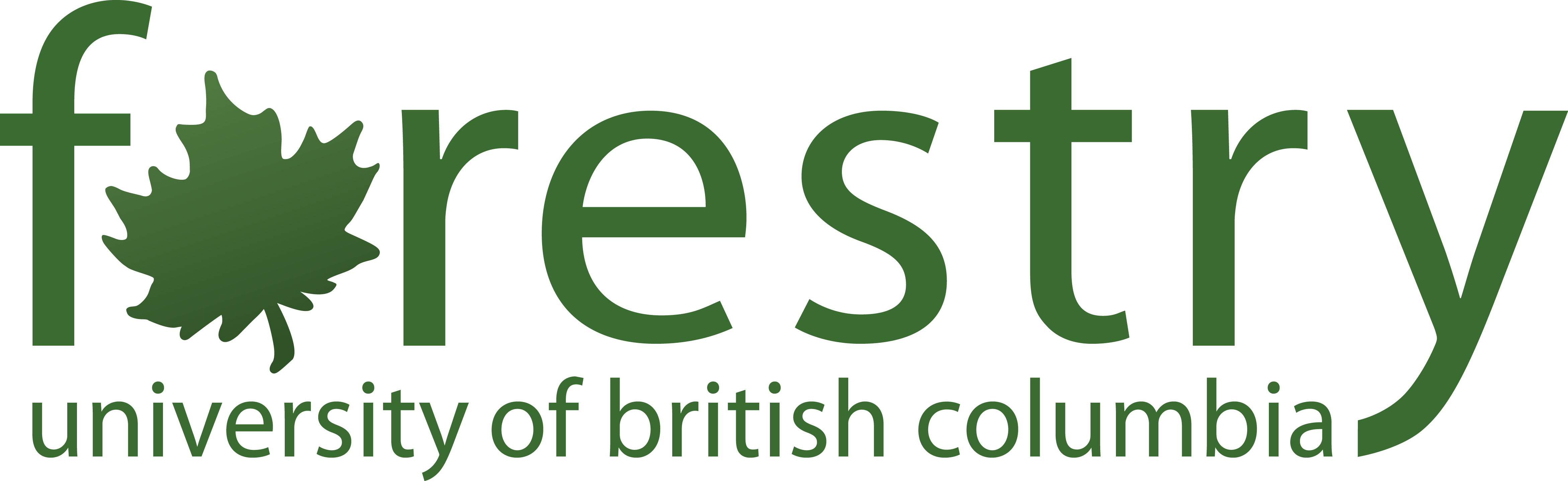 University of British Columbia Forestry Logo in forest green, with the O as a maple leaf shape
