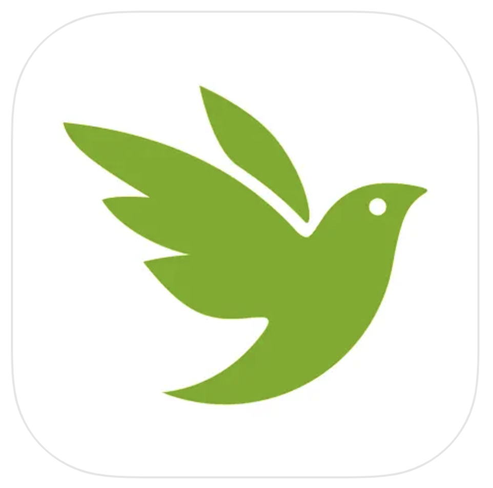 the icon for the iNaturalist app, a green bird icon in flight